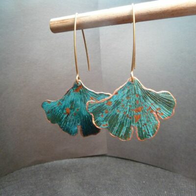 Boucles gingko cuivre oxydé